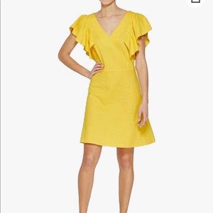 Yellow ruffle linen dress